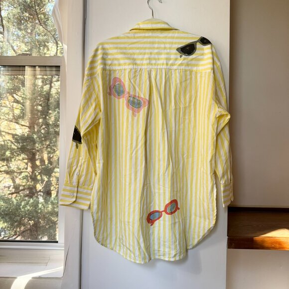 Anthropologie Maeve Bennet Button Down Shirt Novelty Striped Sunglasses Medium - Picture 6 of 12